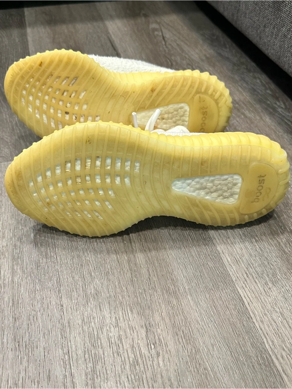 Yeezy Cream Knit Athletic Sneakers with Yellow Sole Boys Size 5